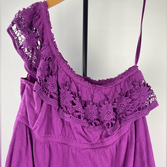 Lane Bryant Purple Cotton Gauze One Shoulder‎ Embroidered Blouse - Picture 3 of 6